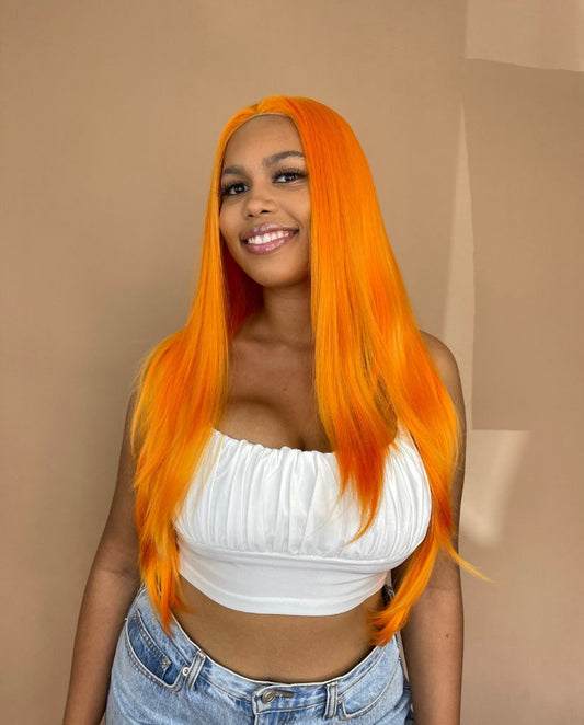 Neon Orange Luxe Synthetic Lace Front Wig - Clementine