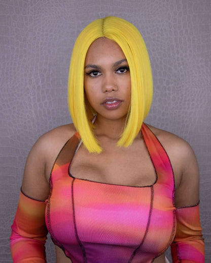 Yellow Luxe Synthetic Lace Front Bob Wig - Edie