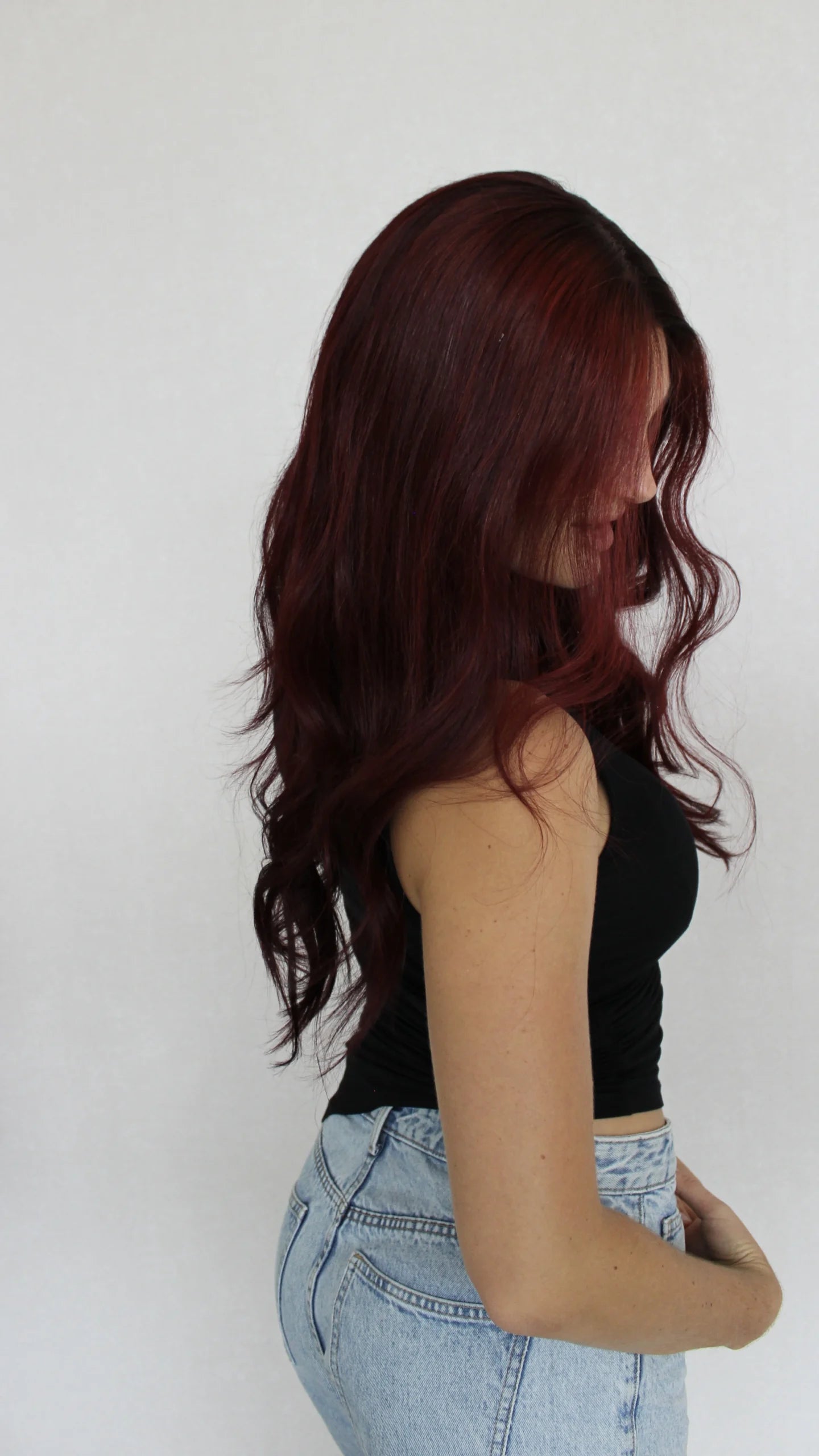 Deep Cherry Red - 26" Human Hair Lace Front Wig - Colour: Caitlin