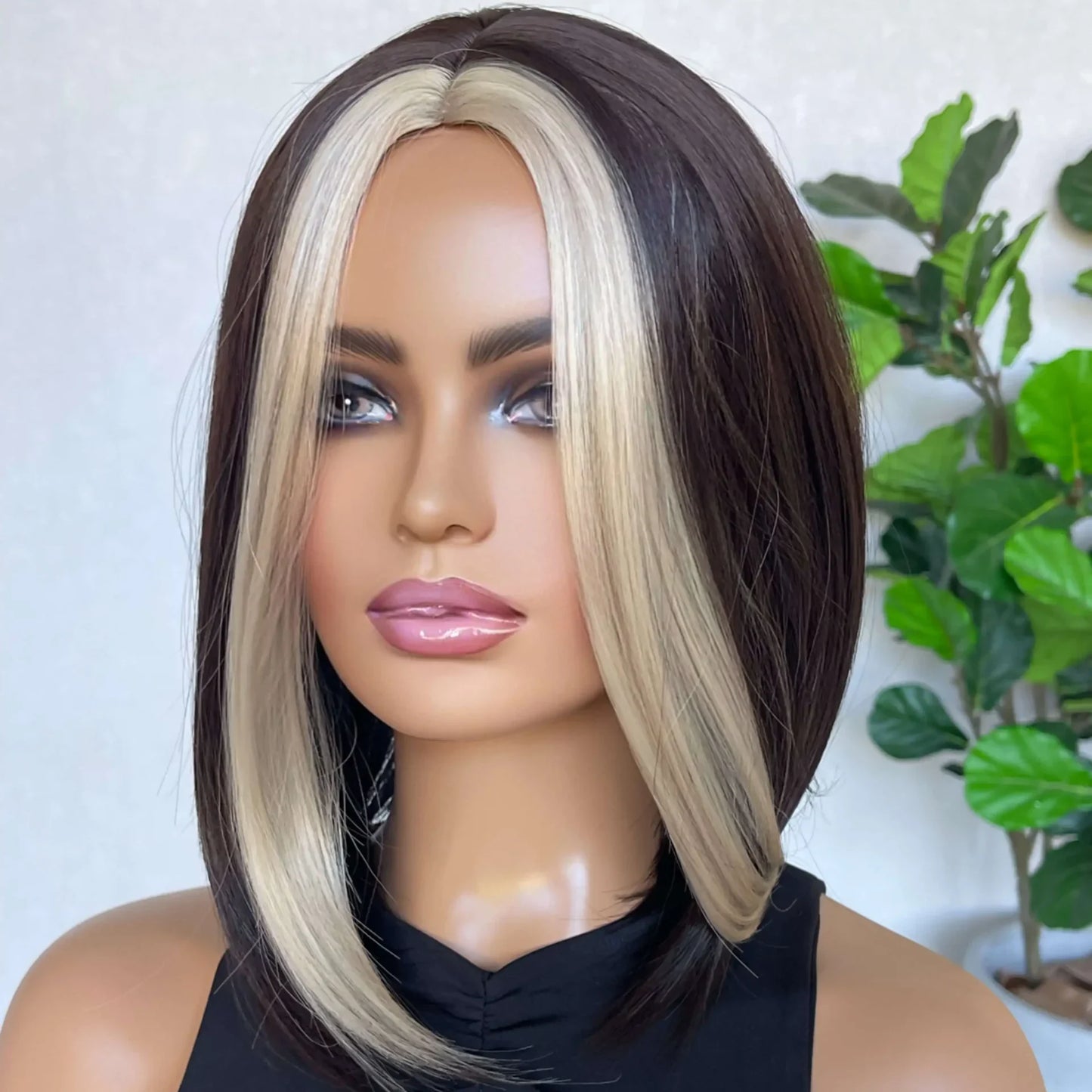 Two Toned Brunette Long Bob Synthetic Wig - Anna Marie