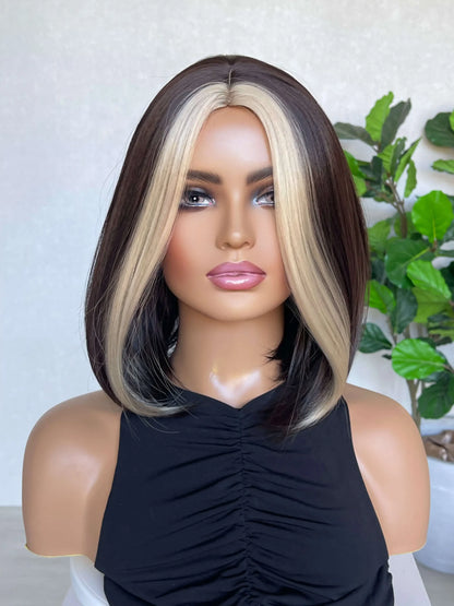 Two Toned Brunette Long Bob Synthetic Wig - Anna Marie