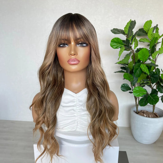 Soft Brown Ombre with Fringe Synthetic Wig - Layla