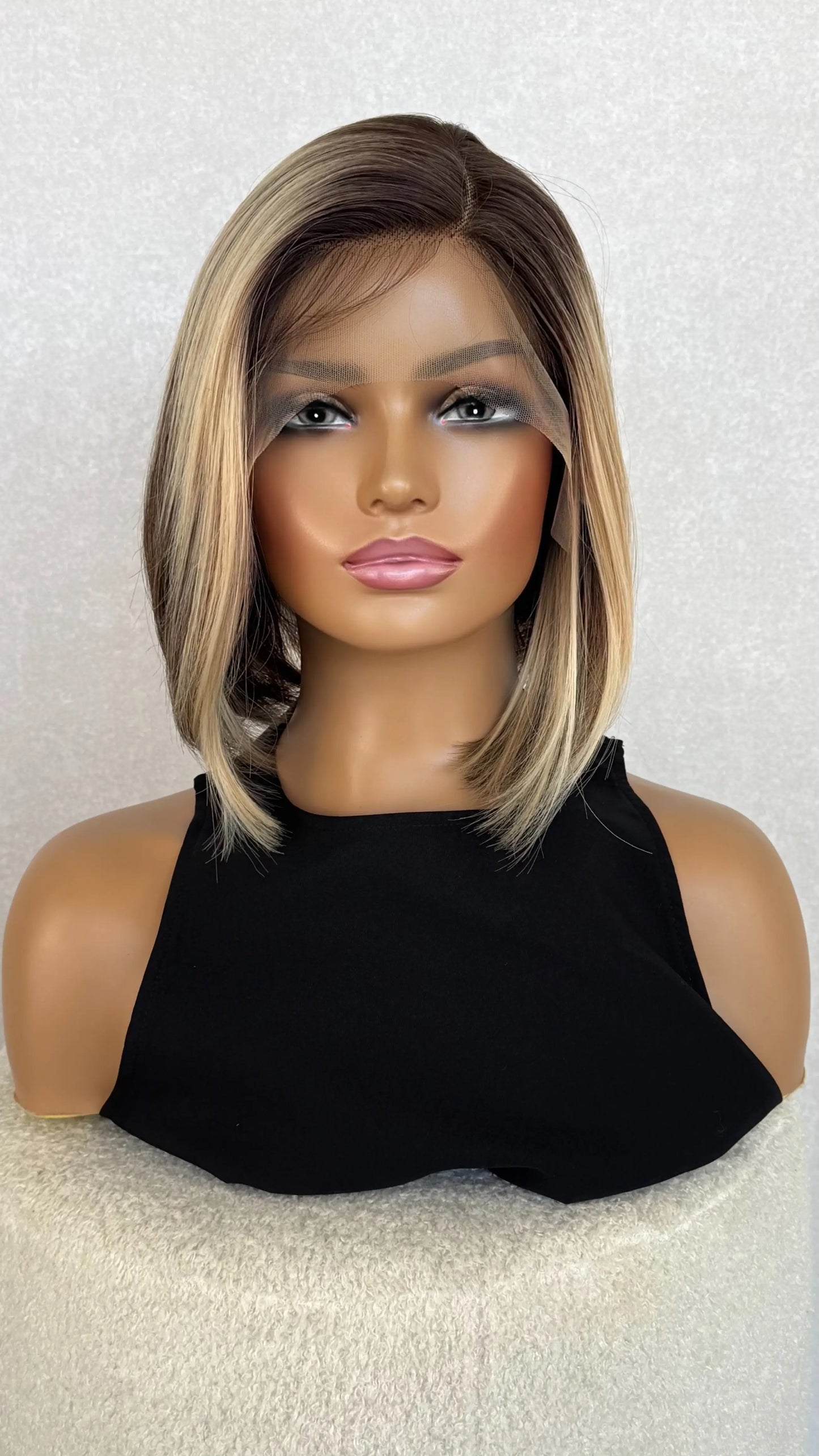 Highlighted Brunette Lacefront Synthetic Wig - Georgina