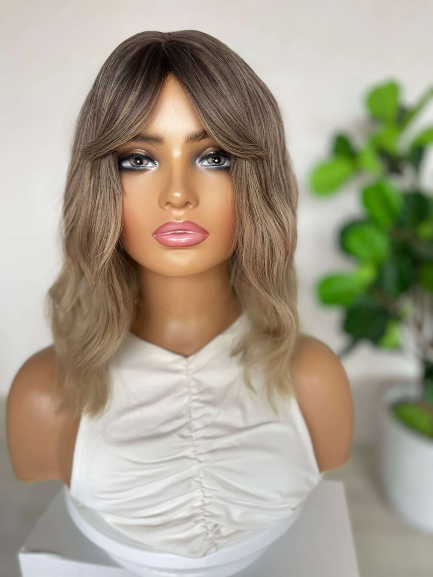 Mushroom Brown with Curtain Bangs Luxe Synthetic Wig - Billie