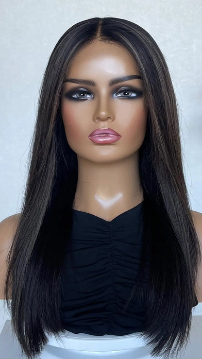 Darkest Brunette With Cool Highlights - 22" Human Hair Lace Front Wig- Colour: Riley