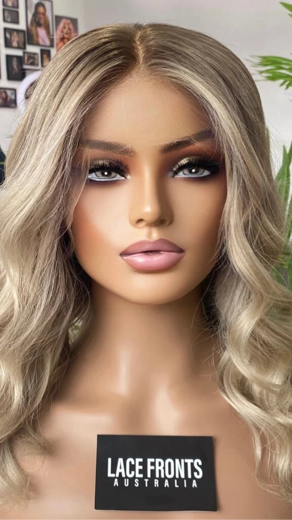 Clean Ash Blonde Ombre With Shadow Root–20" Human Hair Lace Front Wig- Colour: Chloe