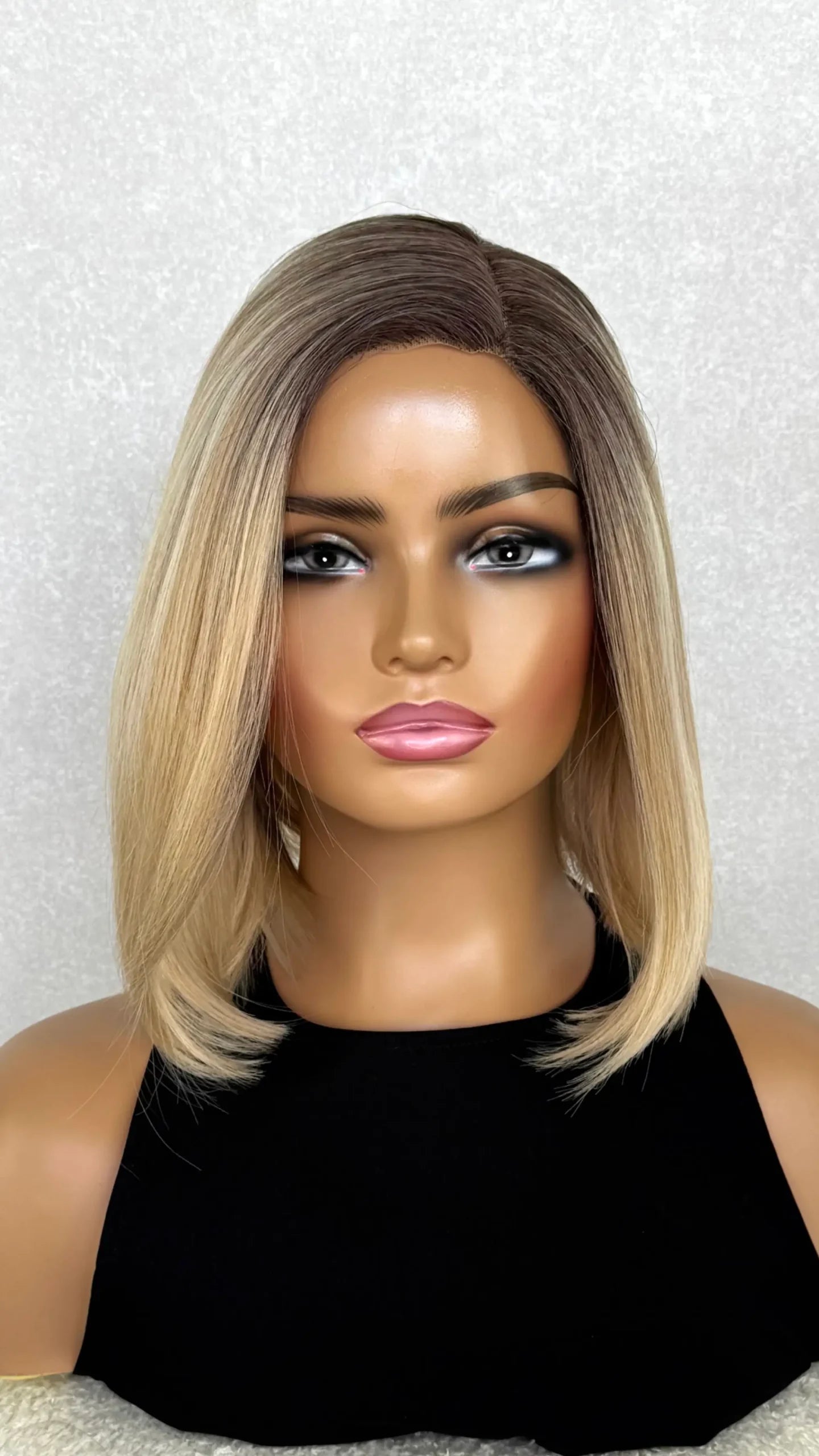 Creamy Blonde With Dark Root Lacefront Synthetic Wig – Martha