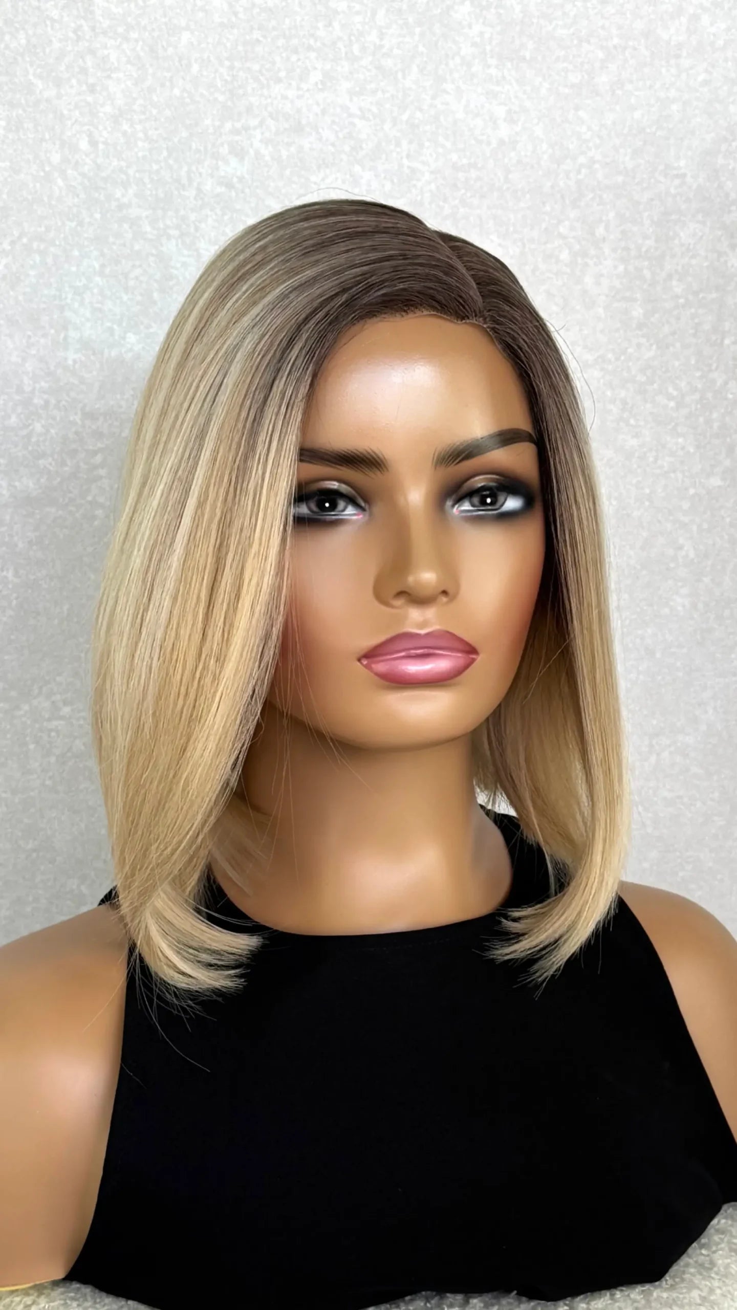 Creamy Blonde With Dark Root Lacefront Synthetic Wig – Martha