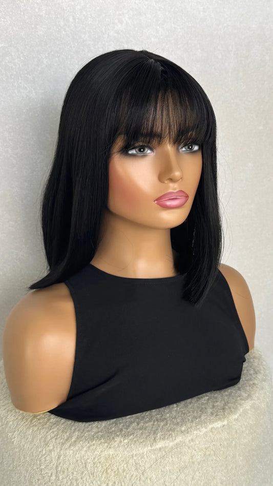 Black Bob Synthetic Wig with Fringe - Mia