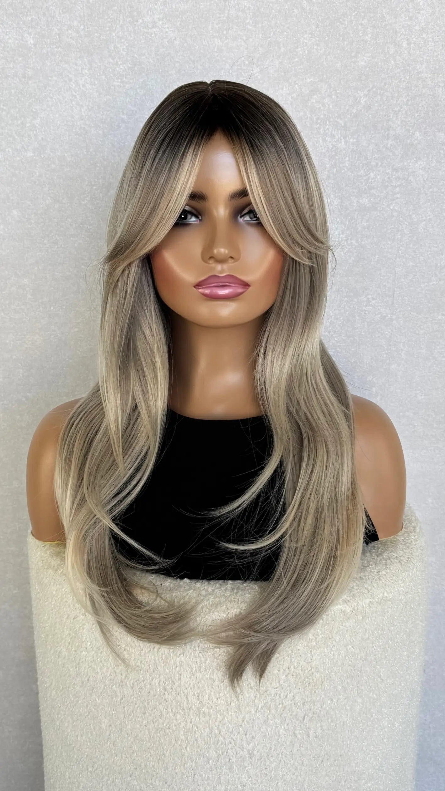 Ash Blonde with Curtain Bangs Synthetic Wig- Natalia