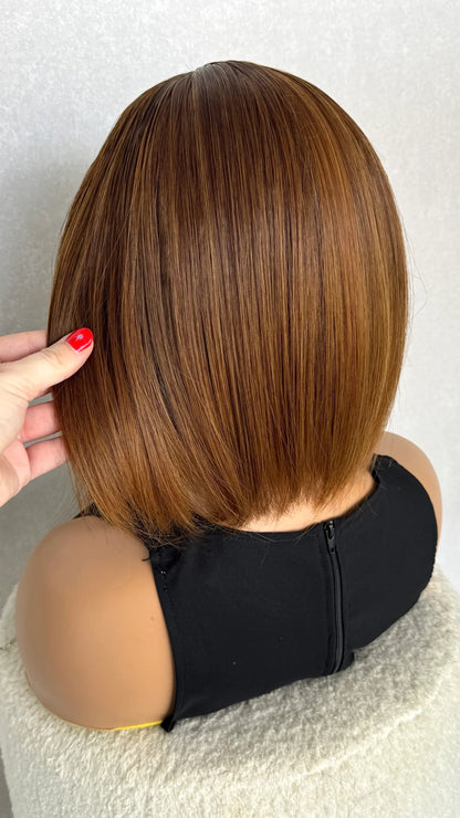 Golden Brown Bob with Fringe Synthetic Wig - Roxy