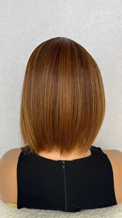 Golden Brown Bob with Fringe Synthetic Wig - Roxy