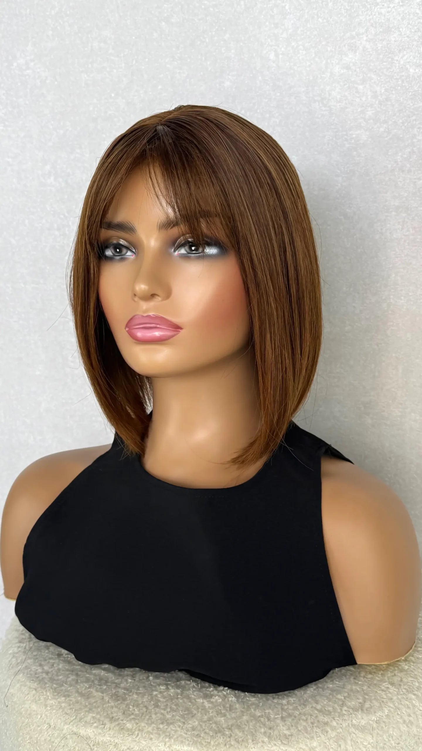 Golden Brown Bob with Fringe Synthetic Wig - Roxy