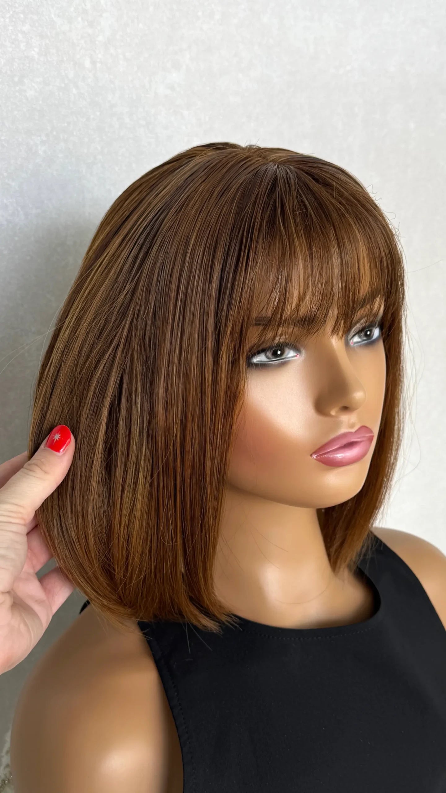 Golden Brown Bob with Fringe Synthetic Wig - Roxy