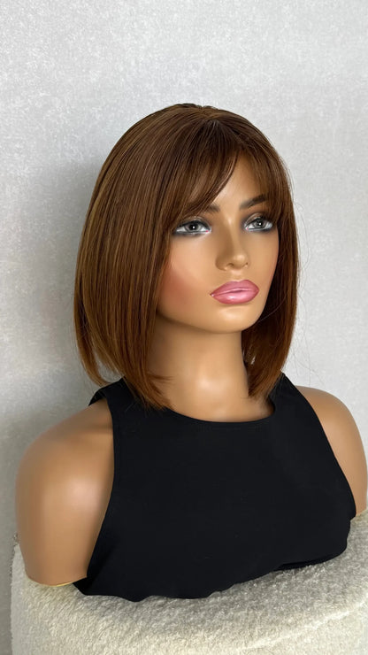 Golden Brown Bob with Fringe Synthetic Wig - Roxy