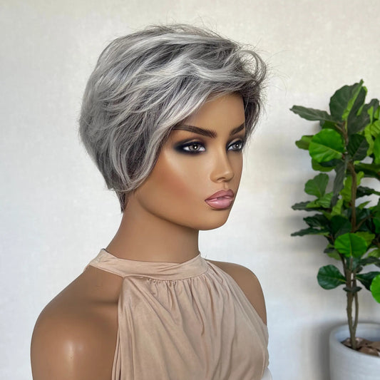 Two Toned Grey Pixie Synthetic Wig - Daisy