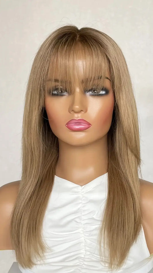 Warm Blonde Ombre with fringe–20" Human Hair Lace Front Wig- Colour: Summer