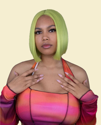 Lime Green Luxe Synthetic Lace Front Bob Wig - Lena