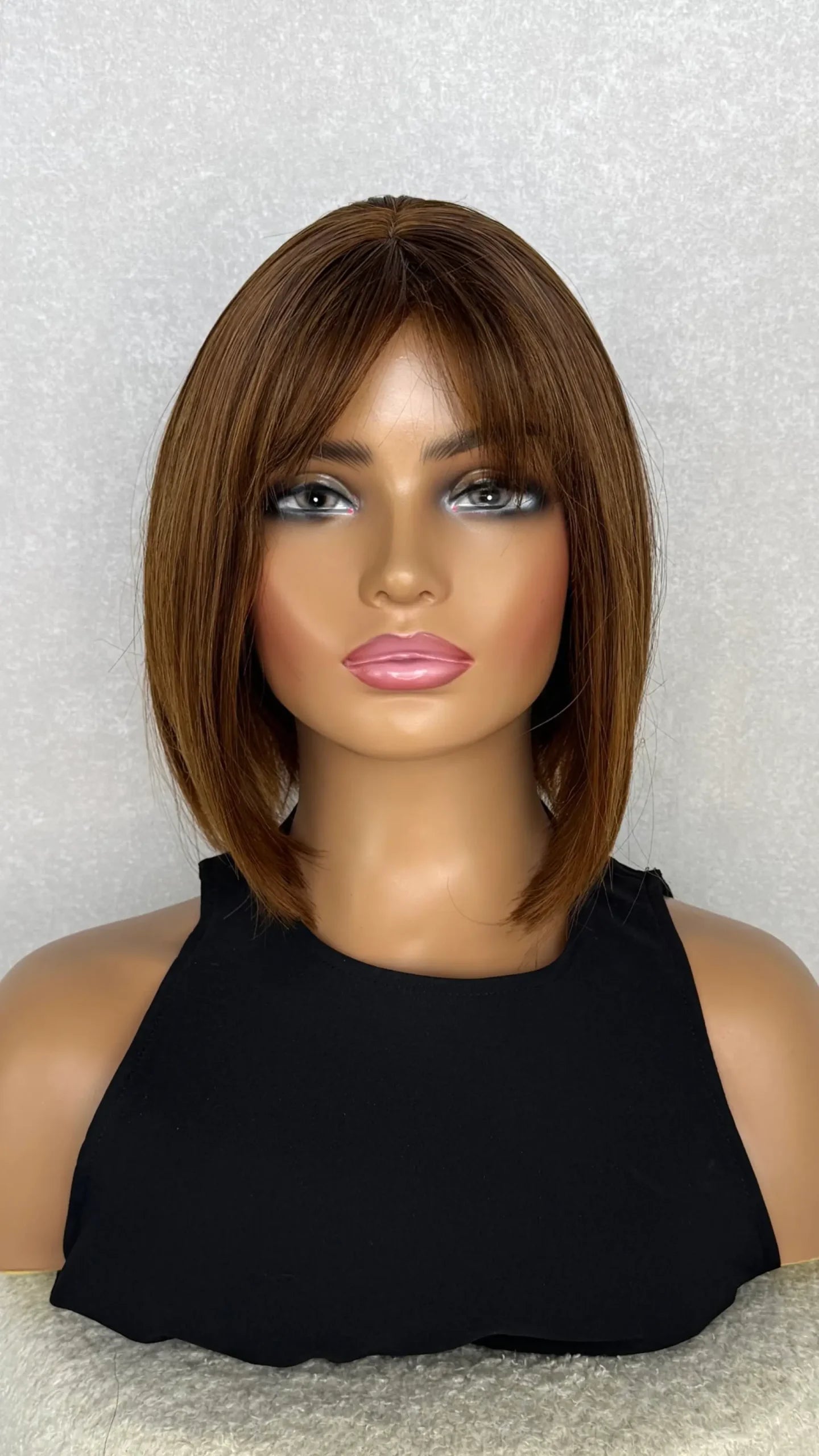 Golden Brown Bob with Fringe Synthetic Wig - Roxy