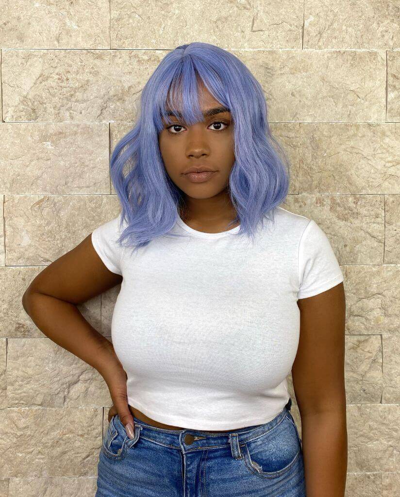 Blue Luxe Synthetic Bob Wig with Fringe Delphine