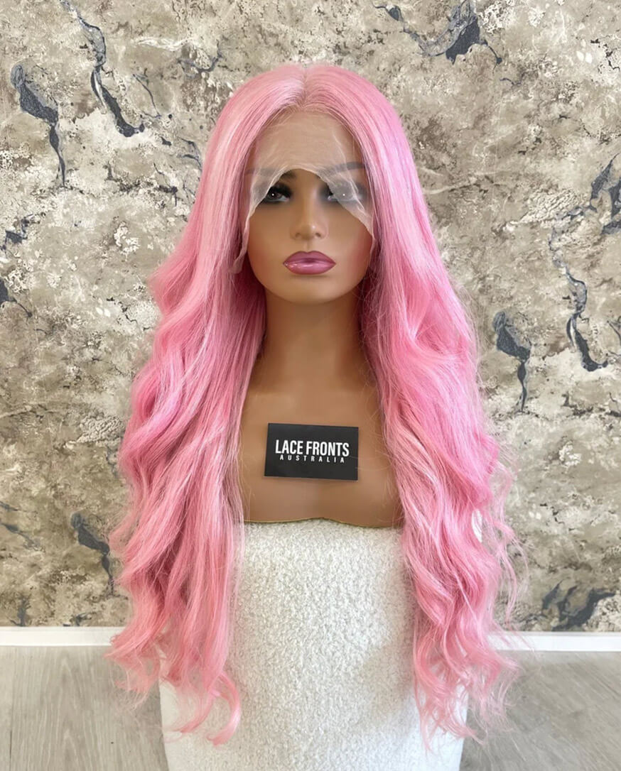 Lace Front Human Hair Wig Pastel Pink Wig 26 Inch