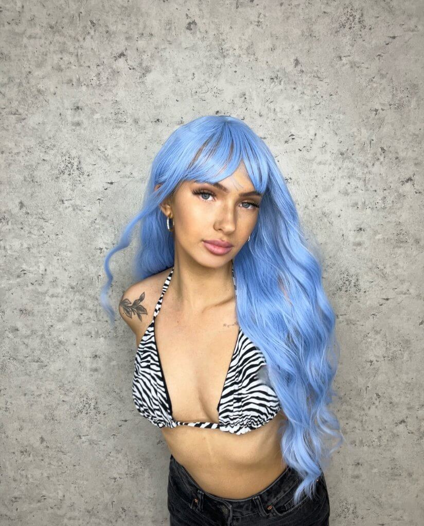 Blue Luxe Synthetic Wig with Bangs Sky