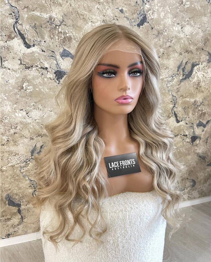 LACE FRONT HUMAN HAIR CREAMY BLONDE WIG 28 INCH