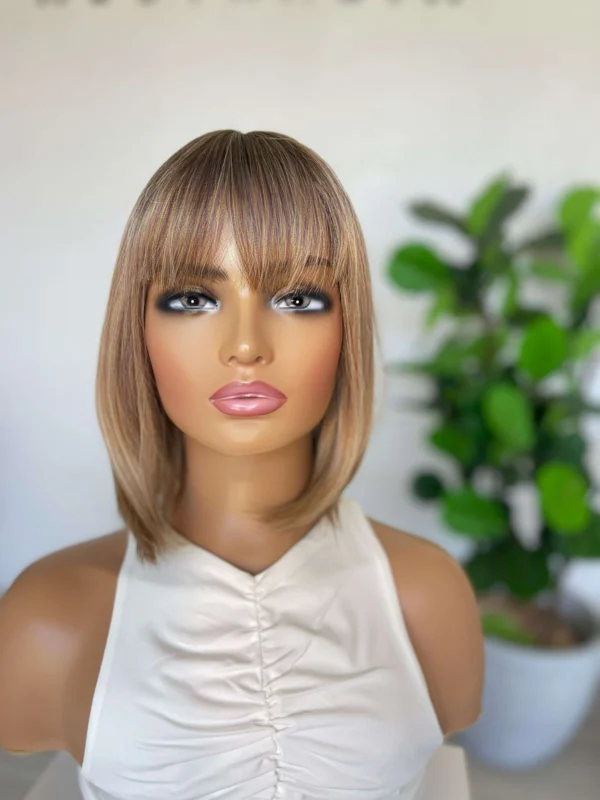 Dark Cool Blonde Bob with Fringe Luxe Synthetic Wig - Harper