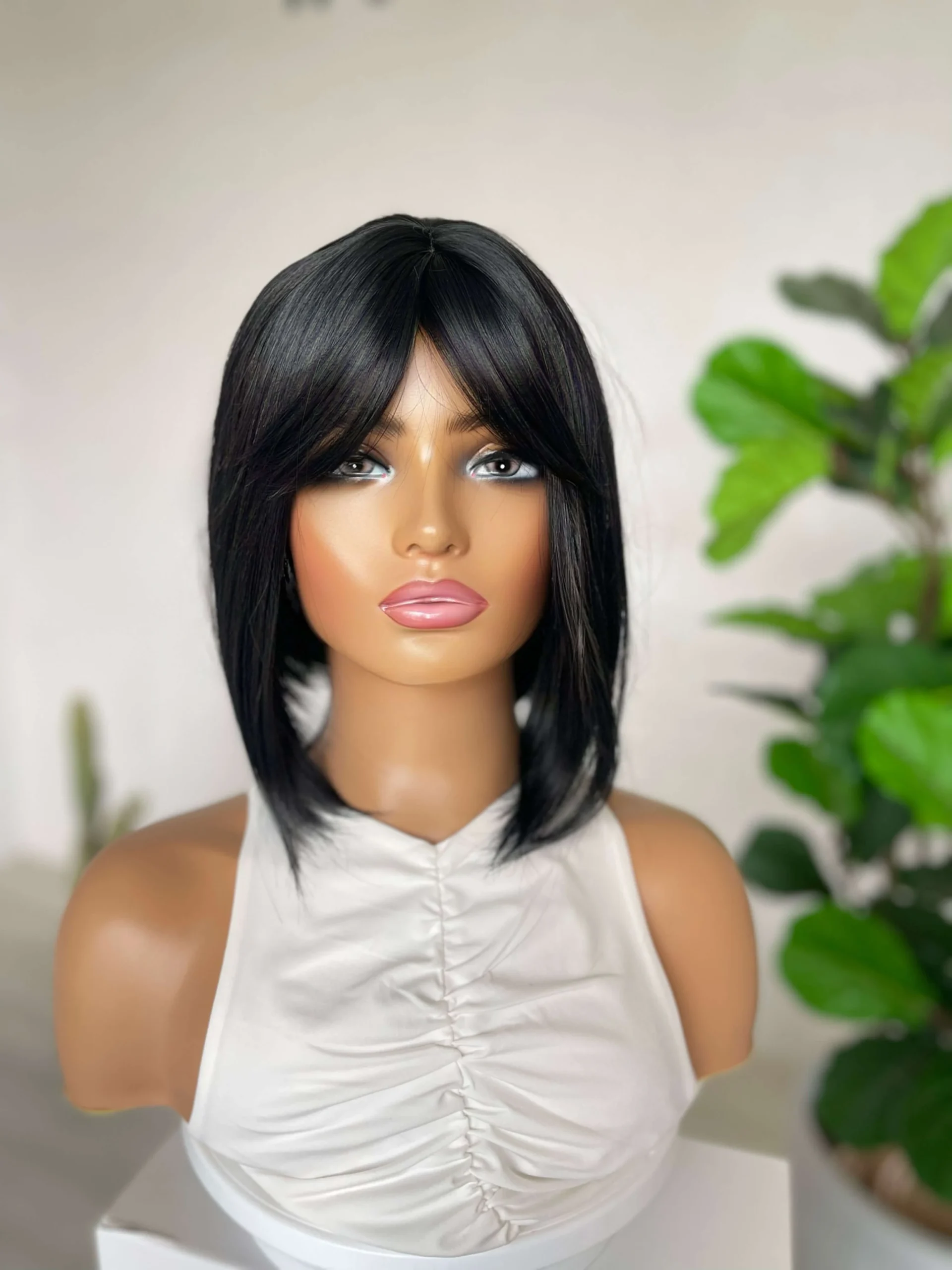 Blackest Black Bob with Fringe Luxe Synthetic Wig Lace Fronts