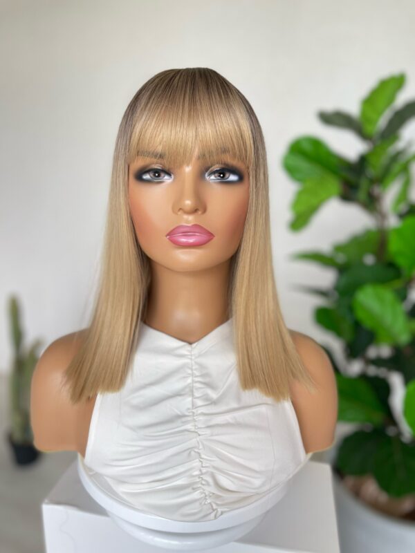 Golden Brown Blunt Bob with Fringe Luxe Synthetic Wig - Giselle