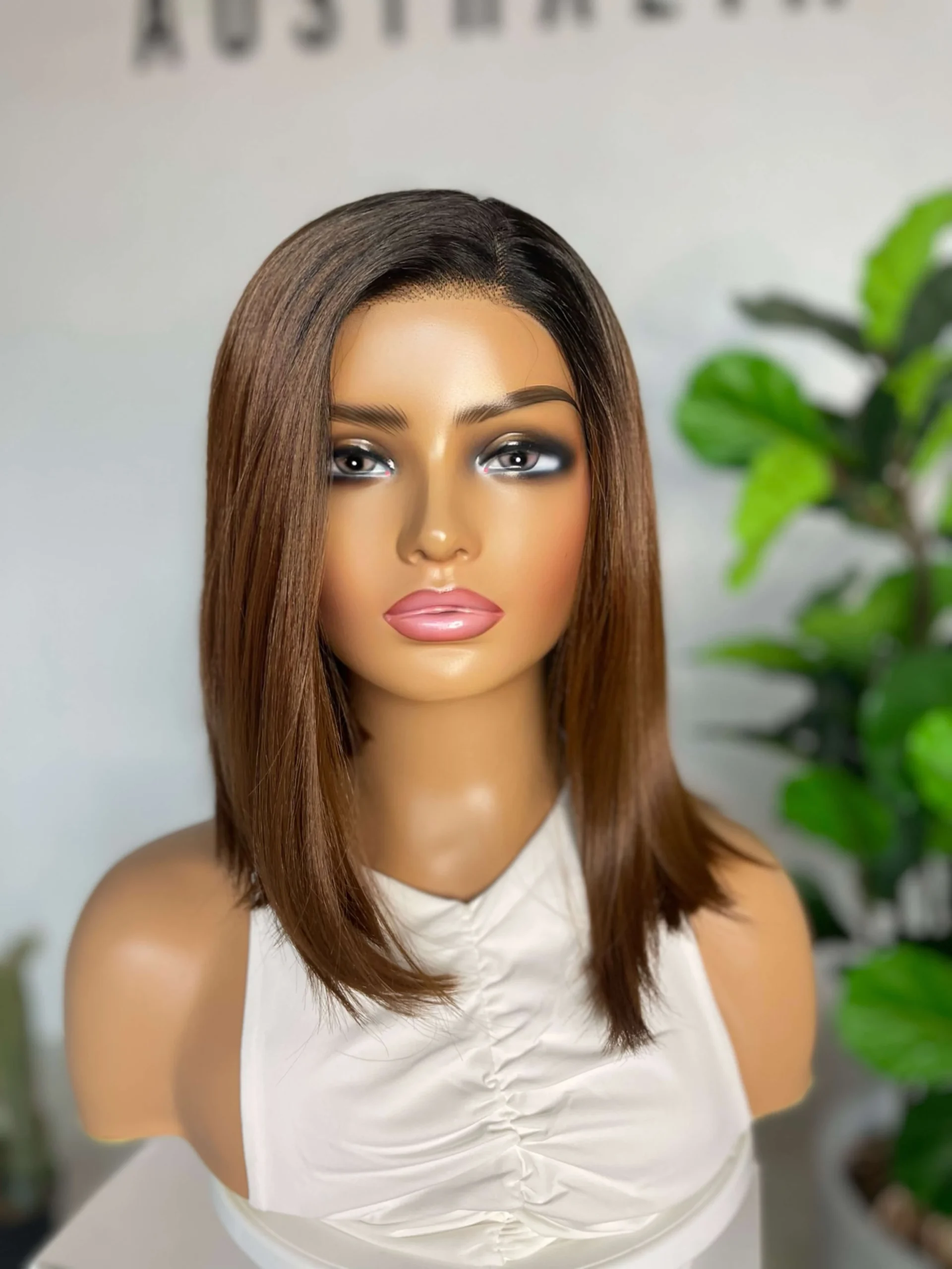 Curly Medium Bronze Brunette Luxe Synthetic Wig Lace Fronts