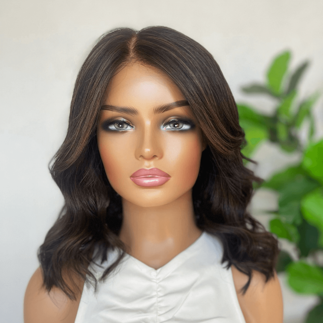 Brunette Warm Highlights Lace Front Human Hair Wig 16