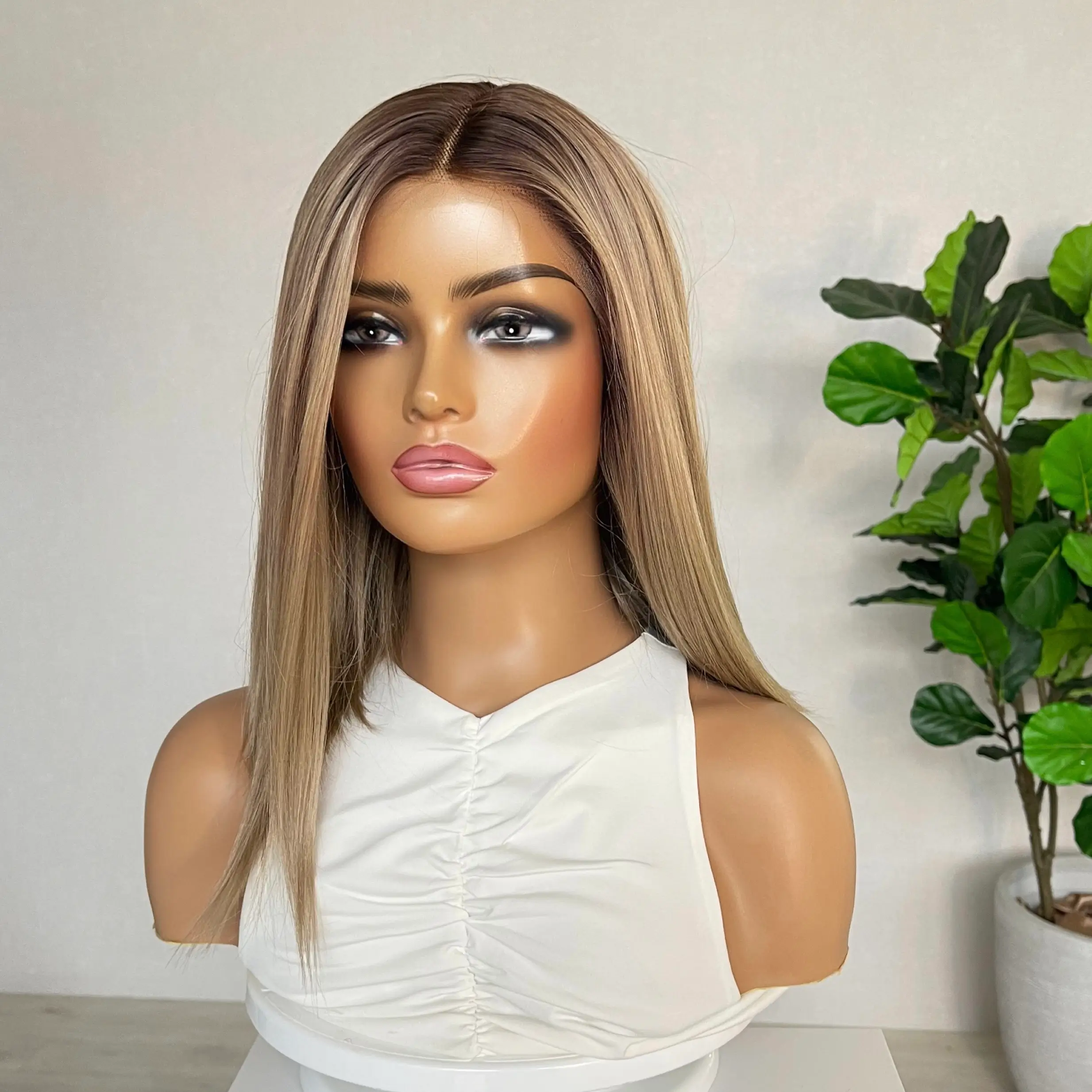 Beige blonde with root Lacefront Synthetic Wig - Alex