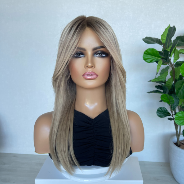 Created in Australia: Blonde Lace Front Human Hair Wig Curtain Bangs 20"- Summer