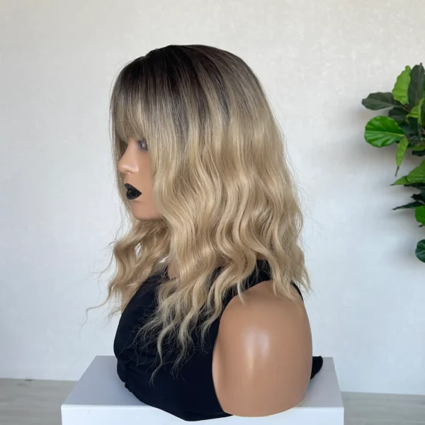 Soft warm blonde with root wavy fringe Synthetic wig - Taylor