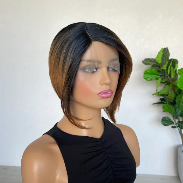 Black root to copper concave bob Lacefront synthetic - Malia