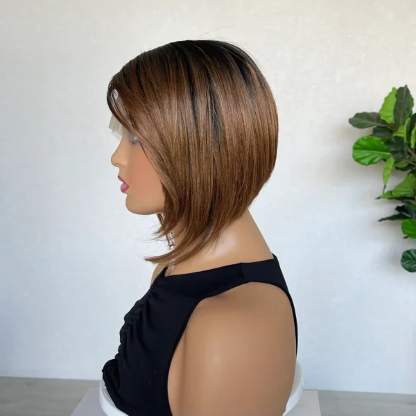 Black root to copper concave bob Lacefront synthetic - Malia