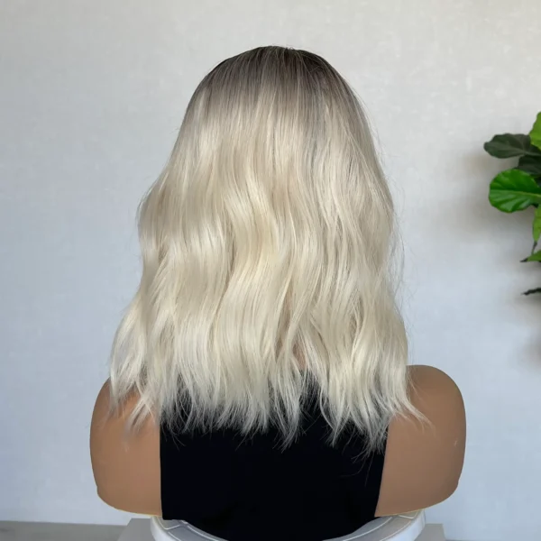 Wavy platinum blonde with root Luxe Synthetic Wig - Selena