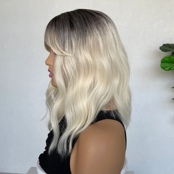 Wavy platinum blonde with root Luxe Synthetic Wig - Selena