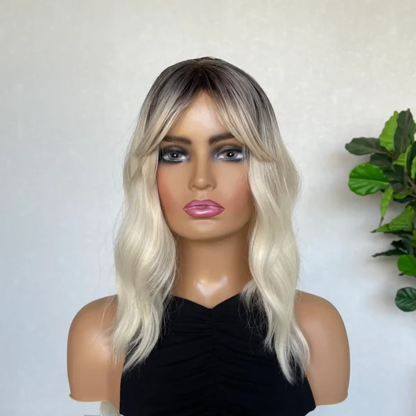 Wavy platinum blonde with root Luxe Synthetic Wig - Selena